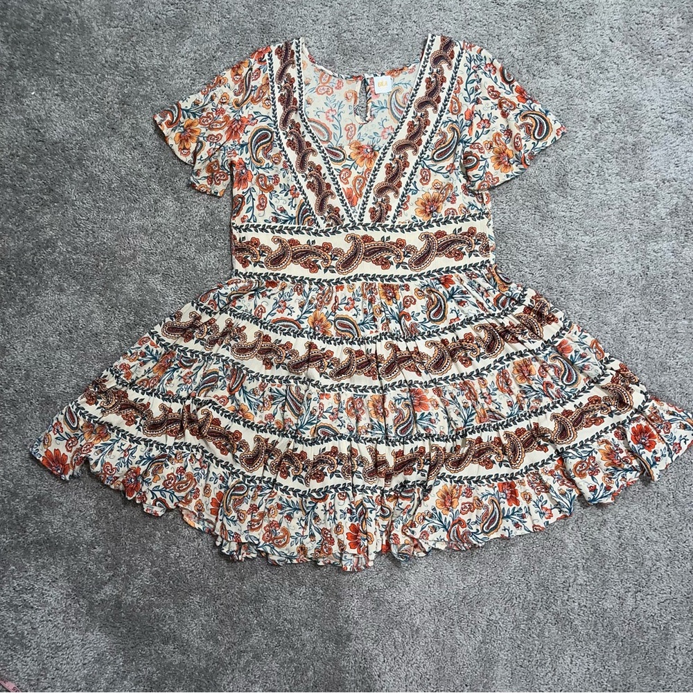 Bila Women's Soft Short Swingy Crepe Tiered Boho Hippie Paisley Dress, M2628F